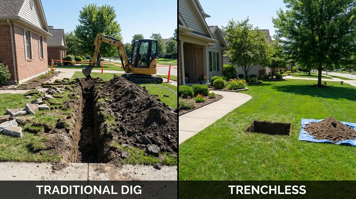 Trenchless sewer repair with minimal yard damage versus traditional excavation in Havana, IL
